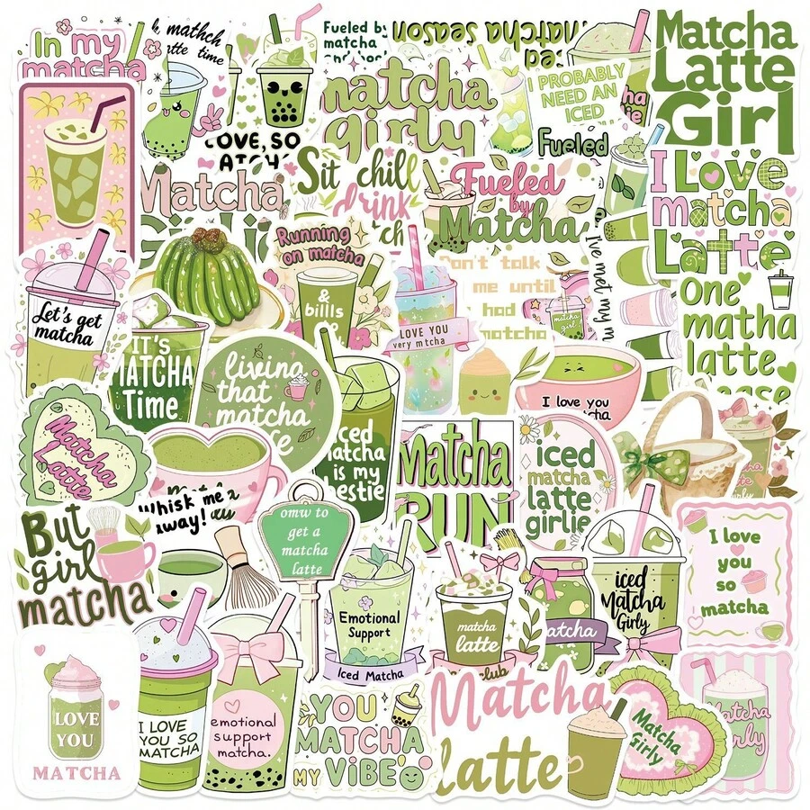 50pcs Matcha Girl Stickers For Scrapbooking, Planner, Journal, Guitar, Skateboard And Gift Wrapping - Matcha Girl - View 1