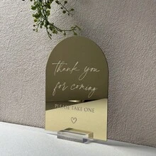 NIEWSPECIAL Arched Acrylic Wedding Table Signs, Gold Mirror Acrylic Material, With Transparent Stand, Printed With "Please Sign Our Guestbook", "Please Take A Photo", "Please Take A Photo For Memories", Size 6*8 Inches, Suitable For Wedding Or Party - Gold - View 8
