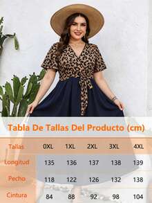 Vestido feminino,Vestidos Elegantes para Mujer talla grande con estampado de leopardo, cuello en V, cintura alta,para vacaciones en la playa, reuniones informales y citas - Marrón - Ver 5