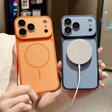 Morandi Color Block Large Window Magnetic Wireless Charging Phone Case, Full Coverage Lens Frame Shockproof Protective Cover, Fresh Minimalist Style Compatible With IPhone 18 Pro Max/18 Pro/Ultra/17 Air/18/17/16/15/14 Pro Max/13 Series, Gift For Girls - Blue - View 5