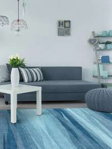 1PC Watercolor Gradient Blue Vertical Stripe Area Rug, Modern Art Style Faux Cashmere Rectangular Asymmetrical Brushstroke Texture Machine Washable Mat, Suitable For Living Room Bedroom Study Home Decor - Multicolor - View 4