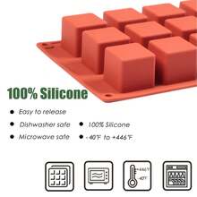 Square Silicone Mold 15 Cavities Soft Easy Release Durable Suitable For Chocolate, Mousse, Cake, Cheesecake, Truffle Chocolate, Caramel, Jelly, Brownie, Handmade Soap Making, Creative Desserts And Craft Projects, Kitchen Baking Decoration Tool - Multicolor - View 6