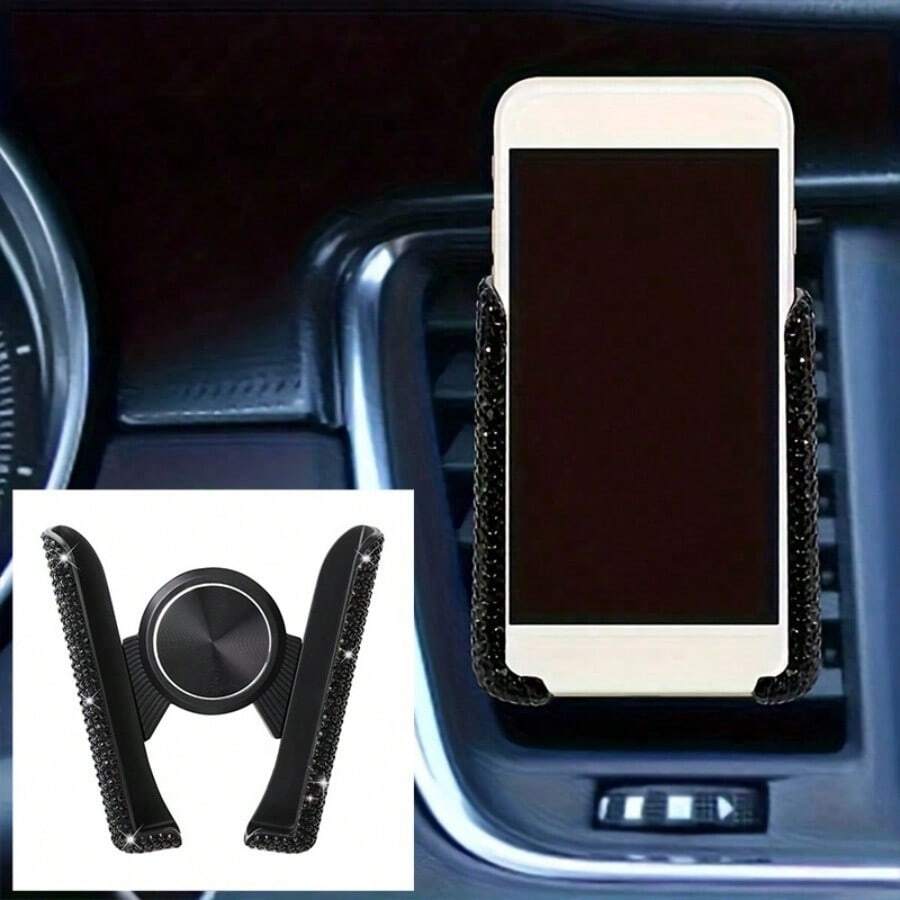 1pc Sparkling Rhinestone Car Phone Holder Mini Air Vent Auto Clamp 360 Degree Adjustable Universal For Women Girls Car Accessories