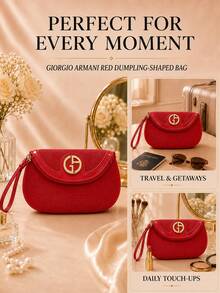 Giorgio Armani Armani Red Dumpling Clutch Bag, 18*12cm, Sold Individually, Textured Fabric With Wrist Strap, Suitable For Travel, Perfect For Storing Makeup And Small Essentials - Red - View 9