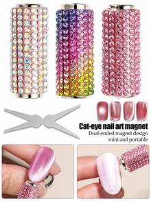 Cat-Eye Nail Art Set Featuring A Handle Fully Encrusted With Rhinestones; Easily Creates A Translucent Cat-Eye Halo Effect. Suitable For Professional Nail Technicians, Trainees, And DIY Enthusiasts - Multicolor - View 2
