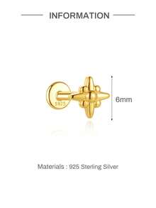 1Pc 925 Sterling Silver Eight-Pointed Star Nose Stud Hypoallergenic Cartilage Body Piercing Jewelry Nose Rings For Women Men Daily Wear & Gifts - Gold - View 7