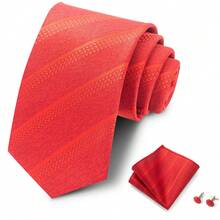 AlanKing Men's Striped Tie, Pocket Square And Cufflinks 3-Piece Set, Versatile Fashion Accessory For Business, Party, Banquet And Casual Outings - Multicolor - View 12