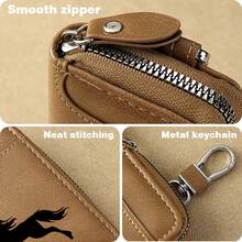Galloping Horse Silhouette Key Fob Case Crossgrain Leather Zipper Keychain Wallet With Silver Metal Hook - Multicolor - View 5