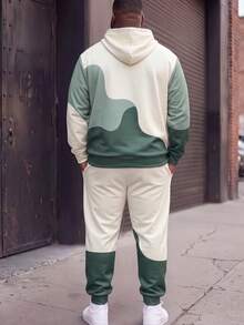 2pcs Plus Size Men's Black & White Gradient Print Sportswear Set - Sweatshirt + Pants, Street Casual Style - Suitable For Autumn/Winter Sports/Daily Wear - Multicolor - View 2