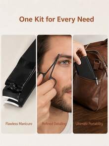 VCHOSE 26-In-1 Professional Men's Manicure Set - 26 Pieces, Stainless Steel Nail Care Tools With Luxury Travel Storage Box, Gift For Husband, Boyfriend, Parents, Black/Brown - Multicolor - View 4