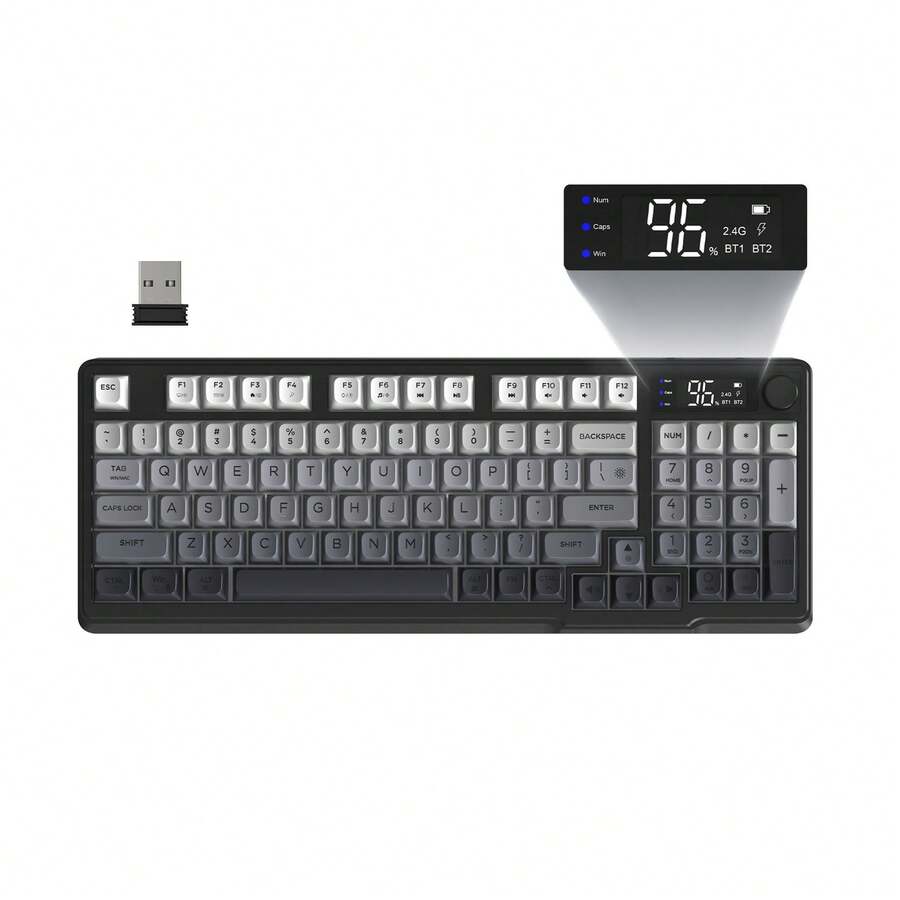 ATTACK SHARK X FREEWOLF M96 80% 無線電競鍵盤，94鍵 TKL LED 可充電機械手感 PBT 鍵盤，相容 Windows，藍牙 5.0/2.4GHz 雙模，辦公/遊戲雙用
