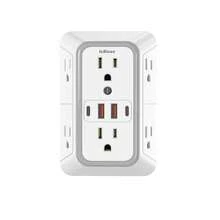 防湧浪插座擴展器 6 個 AC 插孔 4 個 USB 埠（含 2 個 USB-C）三面壁掛式電源接線板 多插孔分接器，適用居家、辦公室與旅行 - 白色 - 查看 9