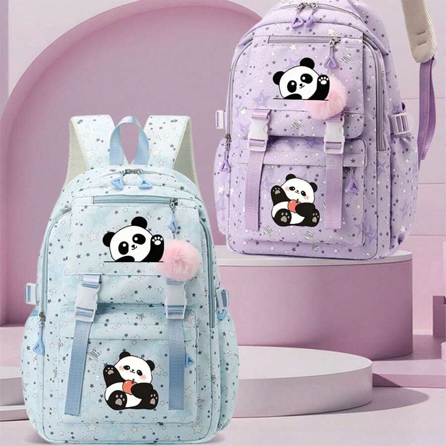 1 Pc, Creative Panda Pattern Printed Backpack, Large Capacity Casual Backpack, Adjustable Shoulder Straps, Suitable For Daily Commuting And Travel - one-size - View 1