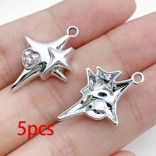 5/20pcs Silvery Plated Pink Rhinestone Charms Ballerina Fairy Butterfly Bear Moon Star Bow Shell Pendant For DIY Necklace Earring Jewelry Making - Pink - View 25