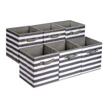 6‑Pack 33cm Foldable Fabric Storage Cubes With Handles, White Grey Striped Closet Organizer Bins - View 7