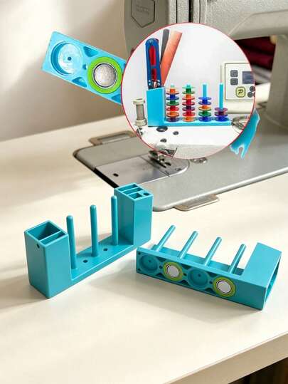 Caja de almacenamiento de herramientas magnética multifuncional con carrete, adecuada para carretes de máquina de coser, destornilladores, pinzas - Azul, con pomo colorido, sin instalación requerida, almacenamiento conveniente, accesorios de máquina de coser