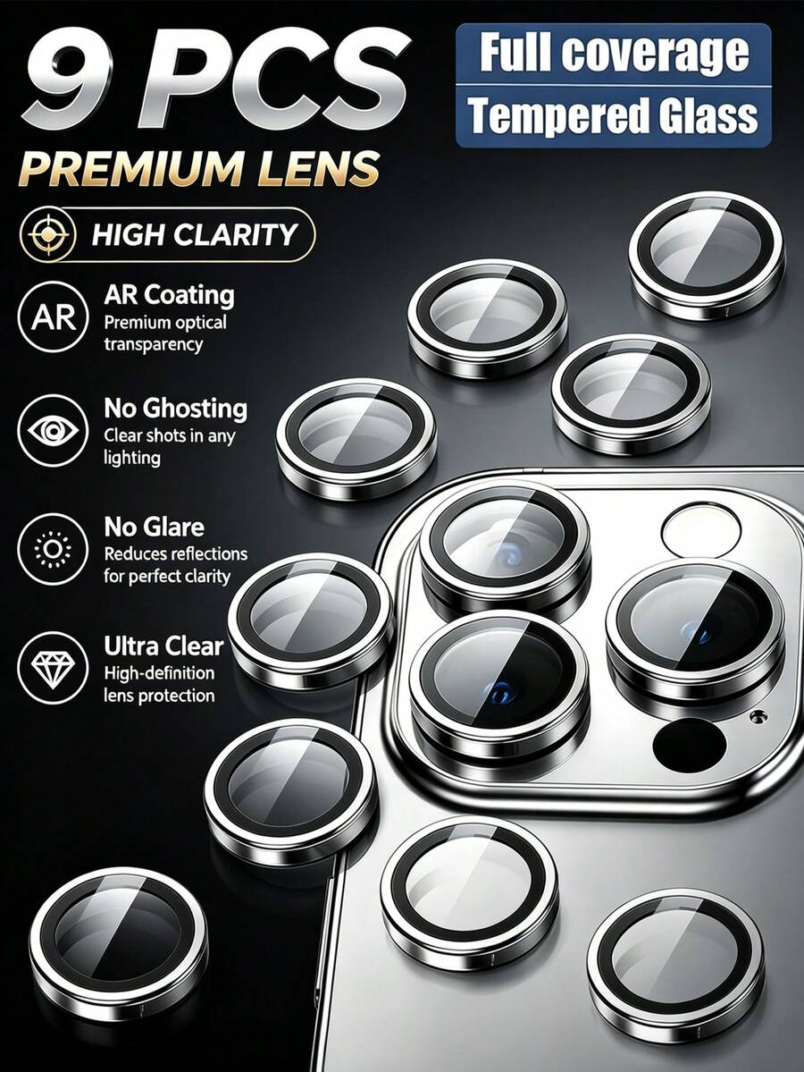 Navigator 9PCS,Silver Eagle Eye Lens Protector Film,Anti-Scratch Anti-Fall,No Bubbles,Easy Installation,Advanced Adhesive,Not Easy To Fall Off,Compatible With Phone Case,Compatible With IPhone UItra/18 Promax/18 Pro/18/17E/17 Promax/16 Promax/15 Promax/14 Promax/13 Promax/12 Promax/11 Promax/17 Pro/16 Pro/15/14/13/12/11