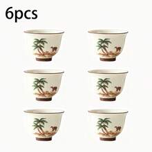 1/2/4/6pcs Ceramic Tea Cups, Beige Handmade Painted Coconut Tree & Camel Pattern Tea Cups, Arabic Tea Cups, Coffee Cups, Water Cups, Suitable For Home Tea Drinking, Water Drinking, Family Gatherings And Friends Parties, Also A Great Gift - Multicolor - View 14