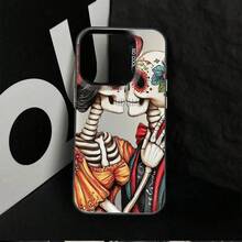 Stylish Romantic Themed Art Illustration Featuring A Pair Of Skull Lovers Where Long Haired Female And Her Partner Share Gentle Kissing Embrace, Both Dressed In Traditional Mexican Cultural Formal Attire With Intricate Decorated Floral Wide Brim Hats, Full Detailed Decorative Bones On Display, Perfect Design For Valentine Day, Phone Case, TPU, Compatible With GalaxyS 26 Ultra, - Image 1 1 Pc - View 3