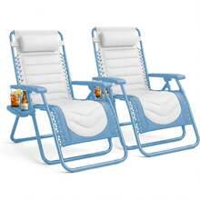 Gravity Chairs (2-Pack) Premium Heavy-Duty Outdoor Recliners With Luxe Two-Tone Design! Features Ultra-Padded Ergonomic Support, 5-Position Adjustable Backrest Independent Headrest, Built-In Cup Holder Phone Slot, And Smooth Rocking F - Blue - View 9