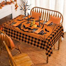 1pc Halloween Pumpkin Bat Spider Web Grid Print Rectangular Tablecloth, Suitable For Holiday, Party, Birthday, Dinner, Restaurant Table Decor, Halloween Home Autumn/Winter Decoration - Multicolor - View 11