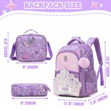 Girls Cute Glitter Backpack With Crossbody Bag And Pencil Case, 3pcs Holographic/Heart Print School Bag Set - Children's Schoolbag - View 3