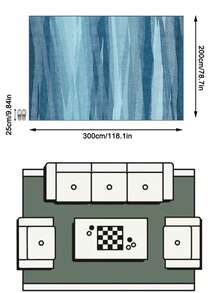 1PC Watercolor Gradient Blue Vertical Stripe Area Rug, Modern Art Style Faux Cashmere Rectangular Asymmetrical Brushstroke Texture Machine Washable Mat, Suitable For Living Room Bedroom Study Home Decor - Multicolor - View 12