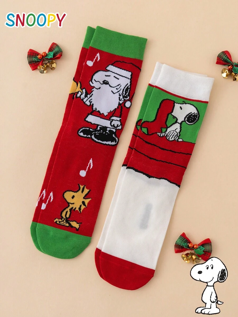 2 Pairs SNOOPY Series Authentic Puppy Santa Claus Pattern Fun ...
