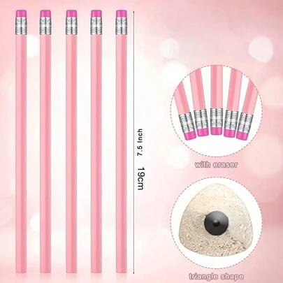 5/10/30/60/100pcs HB Graphite Pencil Set With Erasers - Suitable For School, Art, Office, Drawing, Sketching, Learning - Pink Wooden Pencils, Essential For Back To School Season