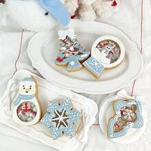 3pcs Christmas Rocking Cookie Cutter Set, Hollow Rocking Box Embossed Baking Mold, Snowman Snowball Tree Snowflake Gingerbread Man, Christmas Dessert Gift - View 7