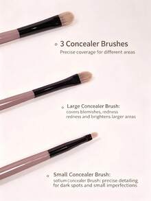 3pcs Tongue-Shaped Concealer Brush Set, Large/Medium/Small Local Detail Foundation Brush, Highlighter Brush, Lightweight & Adherent, Non-Absorbent Makeup Tool - Multicolor - View 3