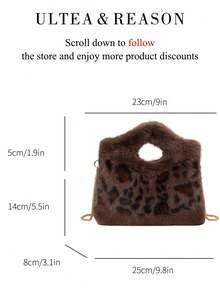 1pc Leopard Print Plush New Women's, Shoulder Bag, Crossbody Bag, Fashion Square Handbag, Bucket Bag, Chain Strap, Suitable For Commuting, Shopping, Dating - Coffee - View 8