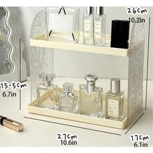 1pc Double-Layer Wavy Texture Side Panel Cosmetic Display Rack, Highly Attractive Desktop Organizer, Vanity Storage For Perfume And Skincare, Home Decor, Multi-Layer Desktop Washstand Cosmetic Storage, Bathroom Water Ripple Organizer - View 6