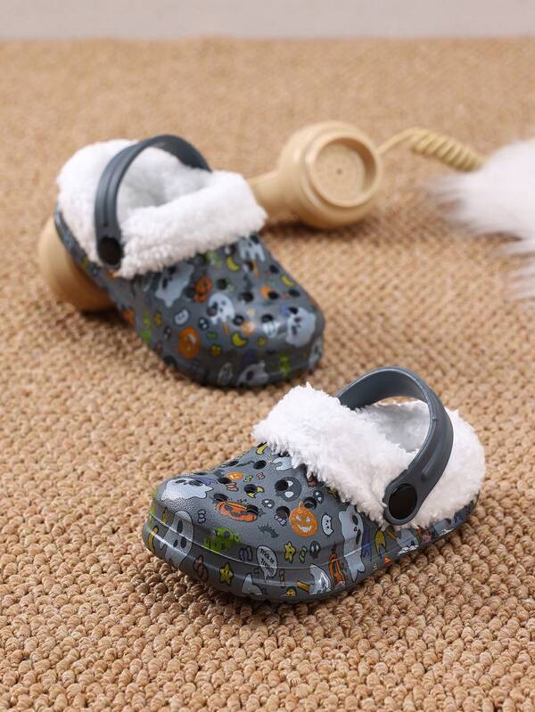 1 Pair Boys' Halloween Clogs, Casual Comfortable Fashion Thermal Lined Warm Shoes For Autumn/Winter