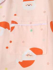 2pcs Comfortable Santa Claus Polka Dot Print Short Sleeve Lapel Top And Bow Shorts Women's Pajama Set - Pink - View 5