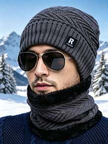 Set Topi dan Syal Rajut Pria 2 Buah, Set Topi Beanie Wol Pelindung Telinga Hangat, Cocok untuk Pemakaian Sehari-hari di Musim Gugur dan Musim Dingin - MultiWarna - View 2