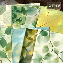 24 Sheets Fresh Leaf Scrapbook Paper, 6-Inch Square Non-Repeating, Transparent Green Leaf Vein Botanical Background Paper, Junk Journal Collage Decorative Paper, DIY Handmade Card Creation, Mori Style Handmade Small Gifts - Square - View 1