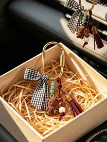 Bag Keychain For Women, Teddy Bear Keychain Pendant With Beads And Ribbon Design, Y2K Style Bag Charm And Car Accessory, Lightweight Keychain, Suitable For Daily Use, Multi-Functional Bag Decor, Rearview Mirror Pendant, Applicable To Handbags, Crossbody Bags, Shoulder Bags, Car Keys, Backpacks, Suitable For Women, Men, Tourists, Friends And Family, Perfect Gift For Teacher's Day, Graduation Season, Back To School, Independence Day, Birthday, Anniversary - Multicolor - View 4