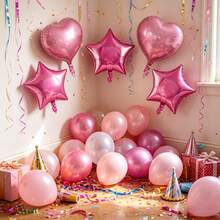 5pcs Multi‑Color Heart And Star Shaped Aluminum Foil Balloons Set For Birthday And Holiday Party Decorations - View 4