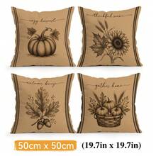 4 piezas/1 pieza Funda de almohada con patrón de ilustración de boceto de calabaza de cosecha de otoño vintage sin relleno, funda de almohada impresa por un solo lado, adecuada para sala de estar, dormitorio, decoración del hogar, funda de almohada para todas las estaciones - Multicolor 07 - Ver 14