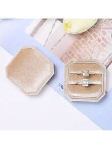 1pc Octagonal Velvet Ring Box, 2/3 Slots, Triple/Double Slot Ring Box, Wedding Ring Box, Wedding Ceremony Ring Box, Proposal Ring Box, Engagement Ring Box, Back To School Ring Box - Multicolor - View 4