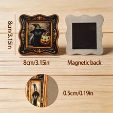 1pc Pumpkin Black Cat Fridge Magnet, Wooden Frame Fridge Magnet, Home Decor, Fun Gift! - A - View 6
