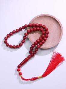 1pc Muslim Prayer Beads, Red Tasbih Beads With Woven Tassel, Islamic Decorative Gift, Suitable For Men And Women - Multicolor - View 3