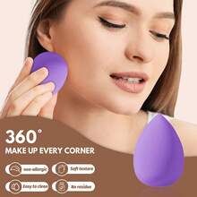 21Pcs Purple Cosmetic Sponges Triangle Powder Puffs Finger Puffs Bow Hairband Ultra Soft For Foundation Concealer Powder Blending Makeup Tool Kit For Beginners - Purple - View 2