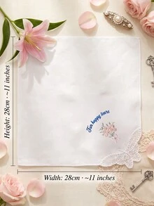 1pc Custom Text Wedding Handkerchief, Personalized Happy Tears Bridal Hankie, Custom Flower Gift For Bride, Mother Of The Bride Groom Keepsake - Multicolor - View 8