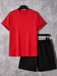 Men T-Shirt Co-Ords - Red - View 2