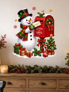 1pc Christmas Santa Snowman Letter To Santa Mailbox Wall Sticker, Cute Holiday Mailbox Scene Wall Decal With Santa Claus Snowman Christmas Tree Gift Box Design, Self-Adhesive PVC Removable Waterproof Wall Decor Sticker For Christmas Home Decoration - Christmas Wall Decals - View 7
