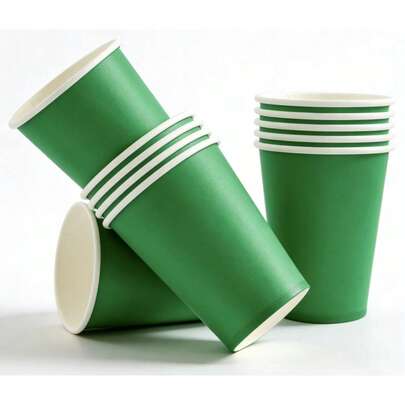 10pcs/Pack Elegant Quality Green Paper Cups, Solid Color Disposable Party Cups, Coffee Cups, Juice Cups, Milk Cups, Beverage Party Cups, 9oz Capacity, Suitable For Adult Birthday Parties, BBQs, Picnics, Weddings, Christmas, St. Patrick's Day And Other Party Supplies.