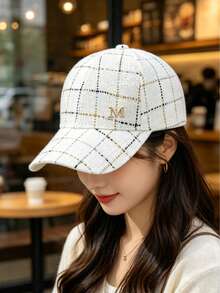 1pc Women's Fine Glitter Line Plaid M Baseball Cap, Sun Protection Duck Bill Hat For Commuting, Street, Travel, Hiking, Fishing, Driver And Gift - White - View 4