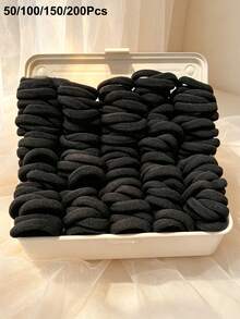 50/100/150/200 Pcs Girls Classic Black Hair Ties, Basic Elastic Seamless Hair Rope Ponytial Holders Hair Accessory For Daily Use - Black - View 1